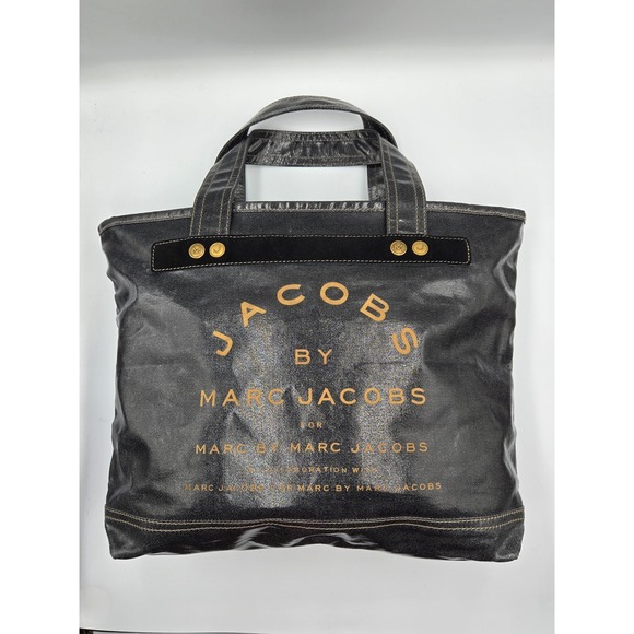Marc Jacobs Tote Bag Black Denim Metallic Logo Collaboration - Picture 6 of 9